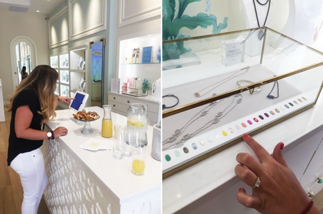 Custom Jewelry at Color Bar by Kendra Scott Bride picks out colorful jewels at Color Bar by Kendra Scott