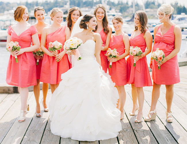 Living Coral short bridesmaid dresses