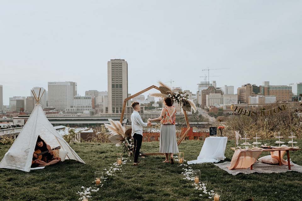 Marriage Proposal Idea | Rent an arch or other decor elements for a stunning backdrop