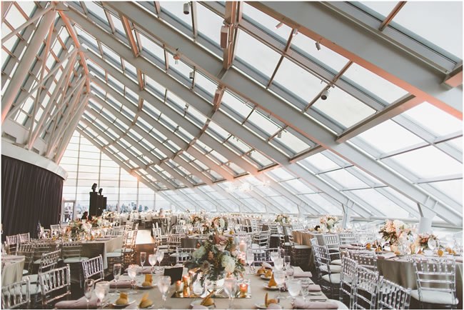 Adler Planetarium, Chicago Wedding Reception Modern architecture frames a wedding reception at Chicago's Adler Planetarium