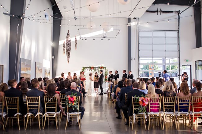 Space Gallery, Colorado Wedding Ceremony A wedding ceremony framed by works of art at Colorado's Space Gallery
