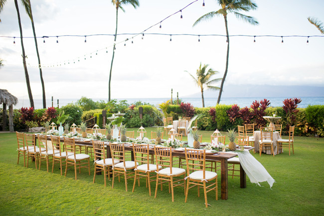 Pros + Cons of a Destination Wedding | Reception Tables with pineapples at Four Seasons Resort Maui Pros + Cons of a Destination Wedding | Reception Tables with pineapples at Four Seasons Resort Maui