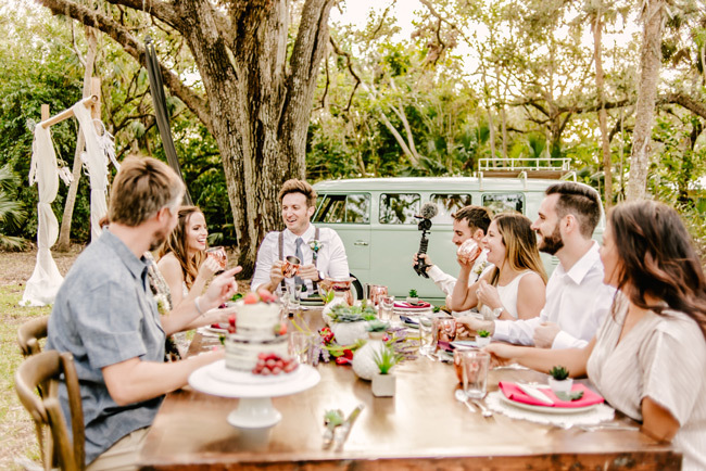 Rehearsal Dinners at Home | a boho-chic backyard rehearsal dinner with friends