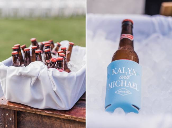 Small Wedding Ideas | A casual 24-pack of Budweiser with custom koozy wedding favors Small Wedding Ideas | A casual 24-pack of Budweiser with custom koozy wedding favors