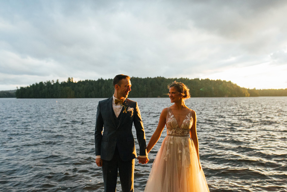 How To Have a Camp Wedding | Golden hour photos in front of the lake