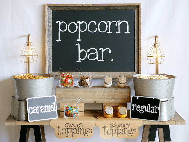 Cute DIY self-serve wedding popcorn bar