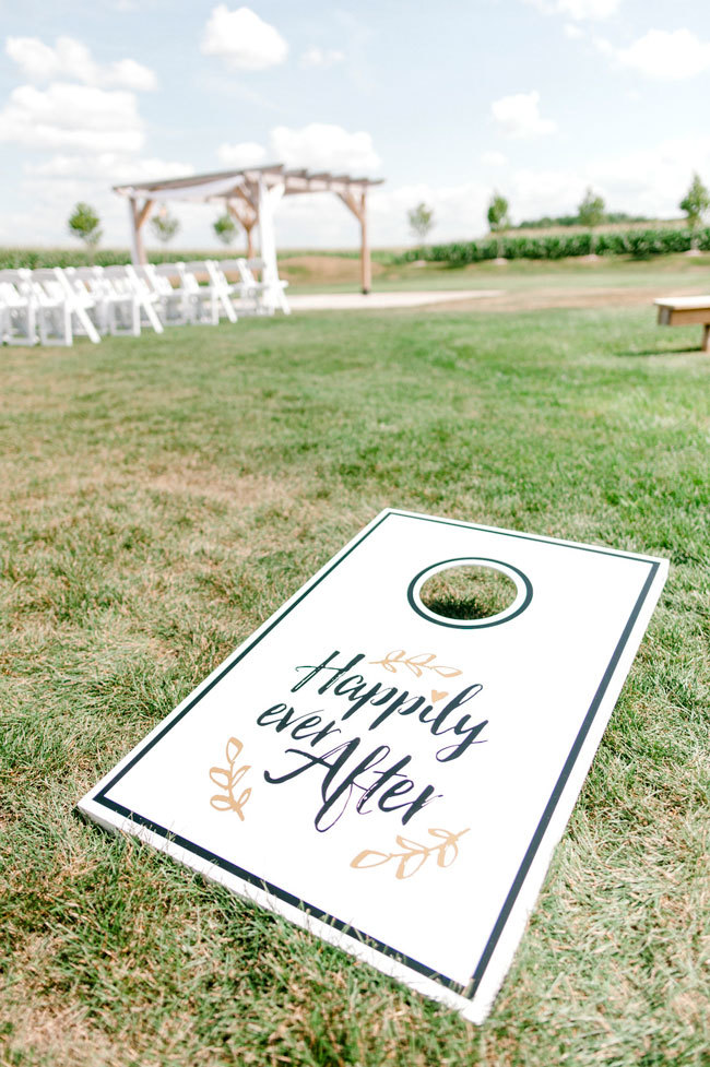 Custom cornhole board for a wedding lawn game