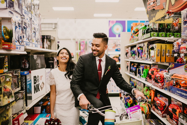 Newlyweds registering for wedding gifts at Target