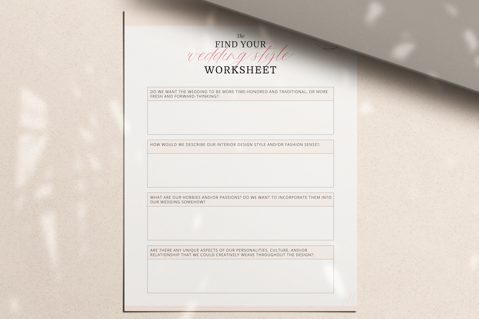 Wedding Style Worksheet printable PDF