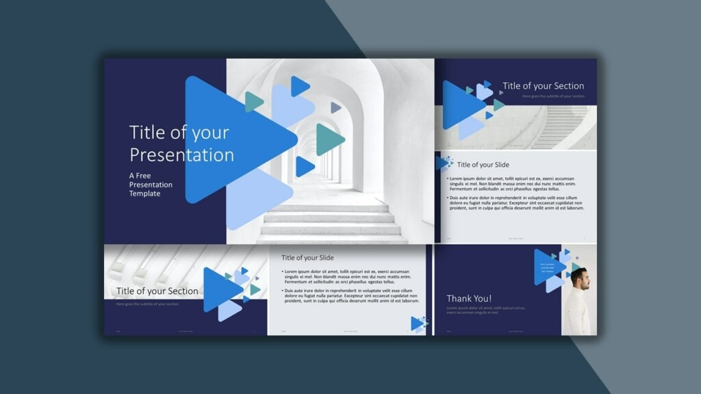 Free Blue Google Slides Theme and PowerPoint Template with Triangles