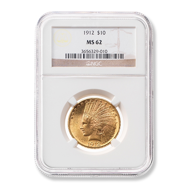 1912 Graded $10 Indian Head Gold Coin