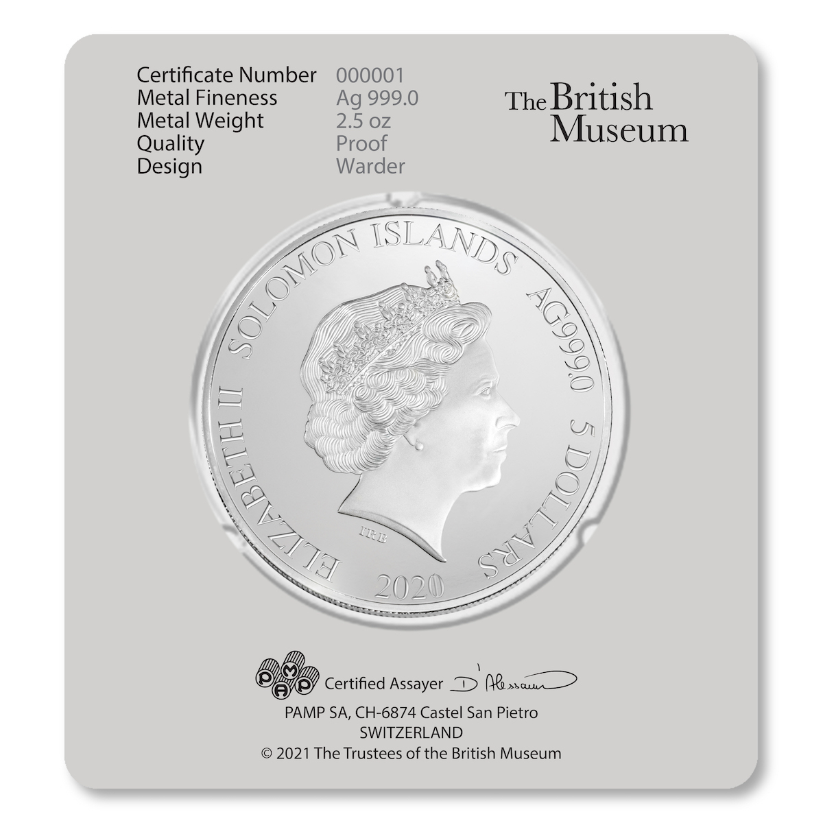 British Museum Lewis Chessmen - The Warder - 2.5 oz Silver Coin