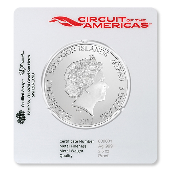 circuit of the americas silver packaging coin back