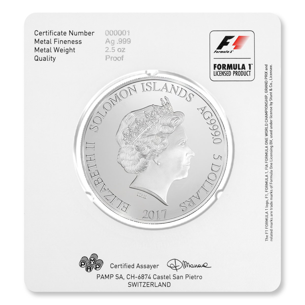 Formula 1 Silver Coin Packaging back