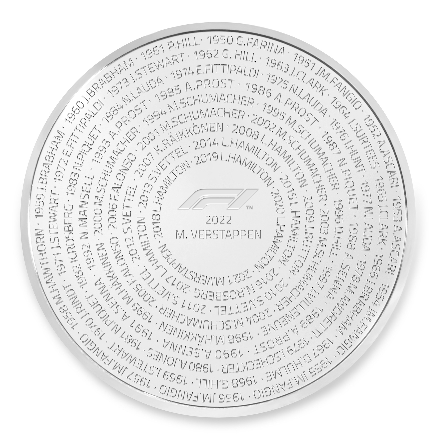 All the Formula 1® Champions, 1950-2022, 1-Kilo Silver Proof, 2023 Issue