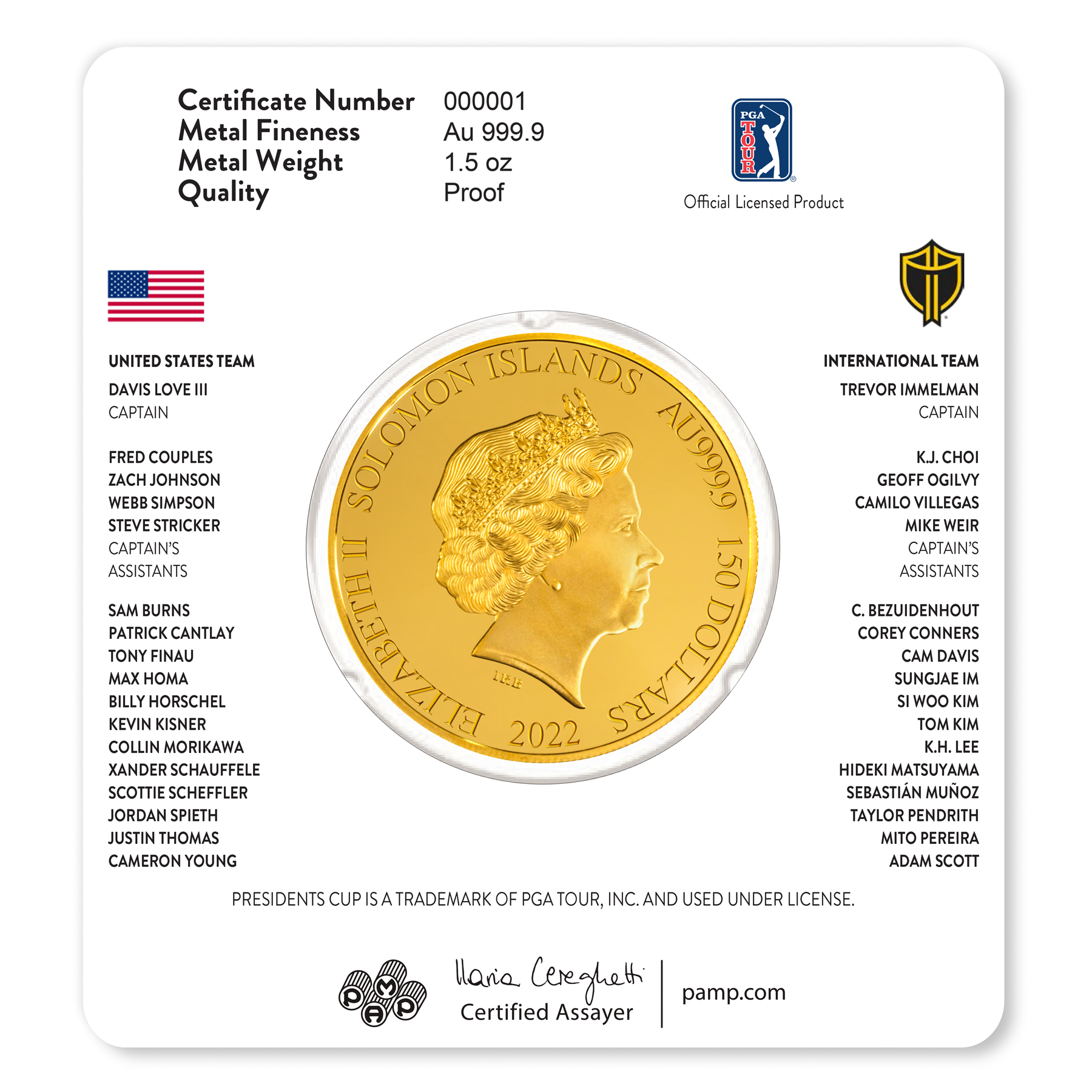 Presidents Cup 1.5 oz Gold Coin 2022