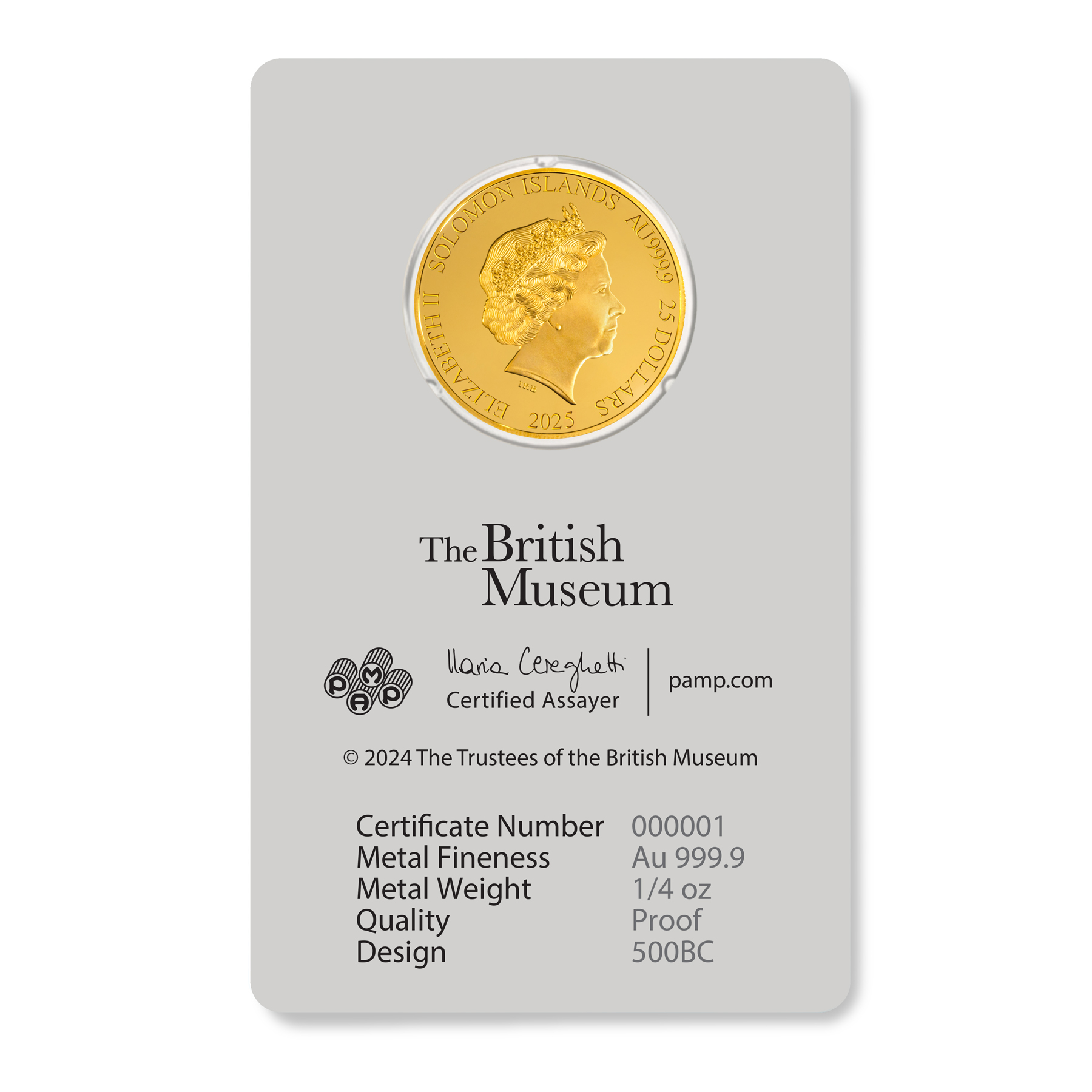 British Museum 500BC Helmet 1/4 oz Gold Coin 2024
