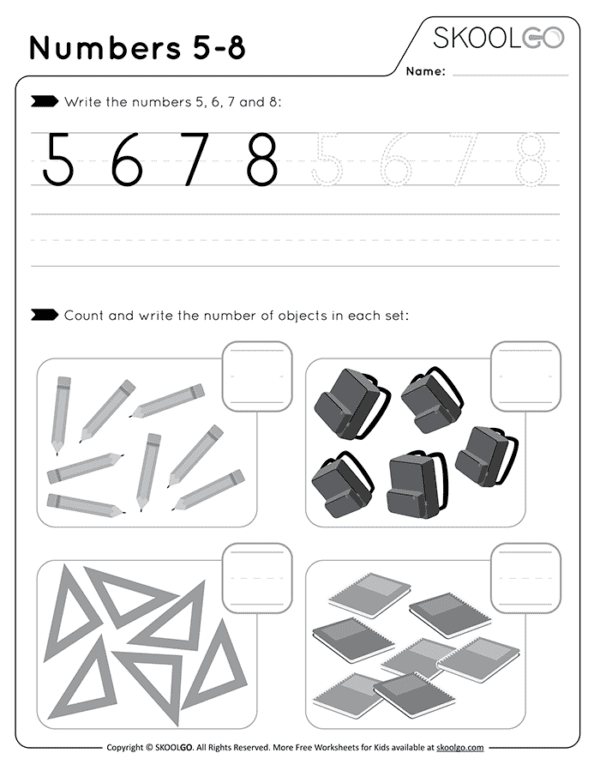 Numbers 5-8 | Free worksheet by SKOOLGO