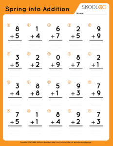 Spring into addition | Free worksheet by SKOOLGO