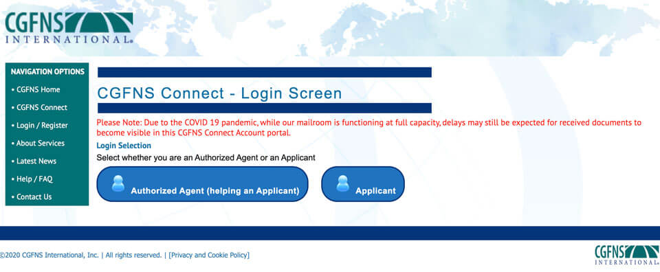 Due to the COVID 19 pandemic, while our mailroom is functioning at full capacity, delays may still be expected for received documents to become visible in this CGFNS Connect Account portal.