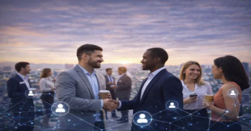 Profesionales de Tijuana haciendo networking en evento empresarial
