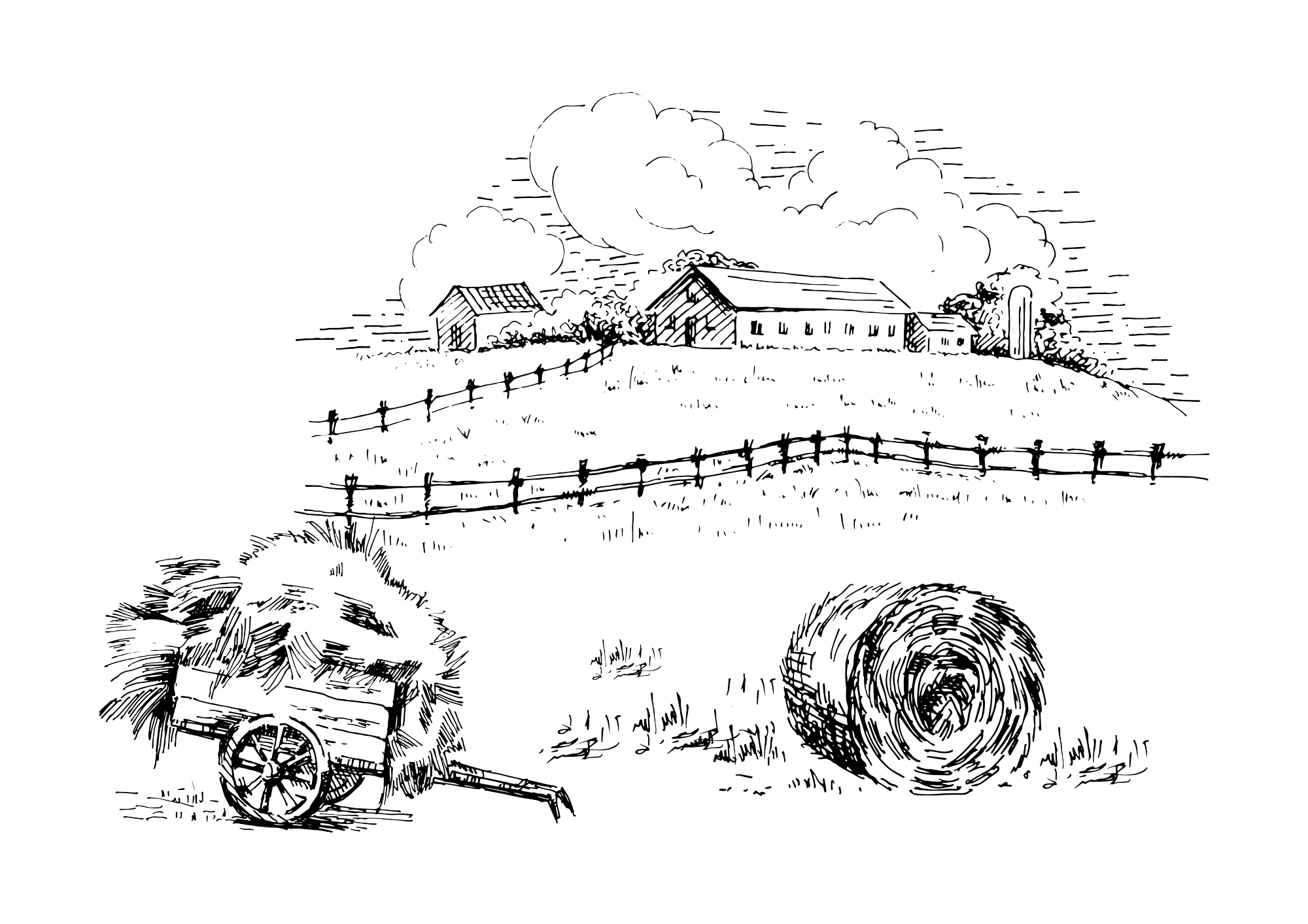 Barn in a fenced field vector graphic