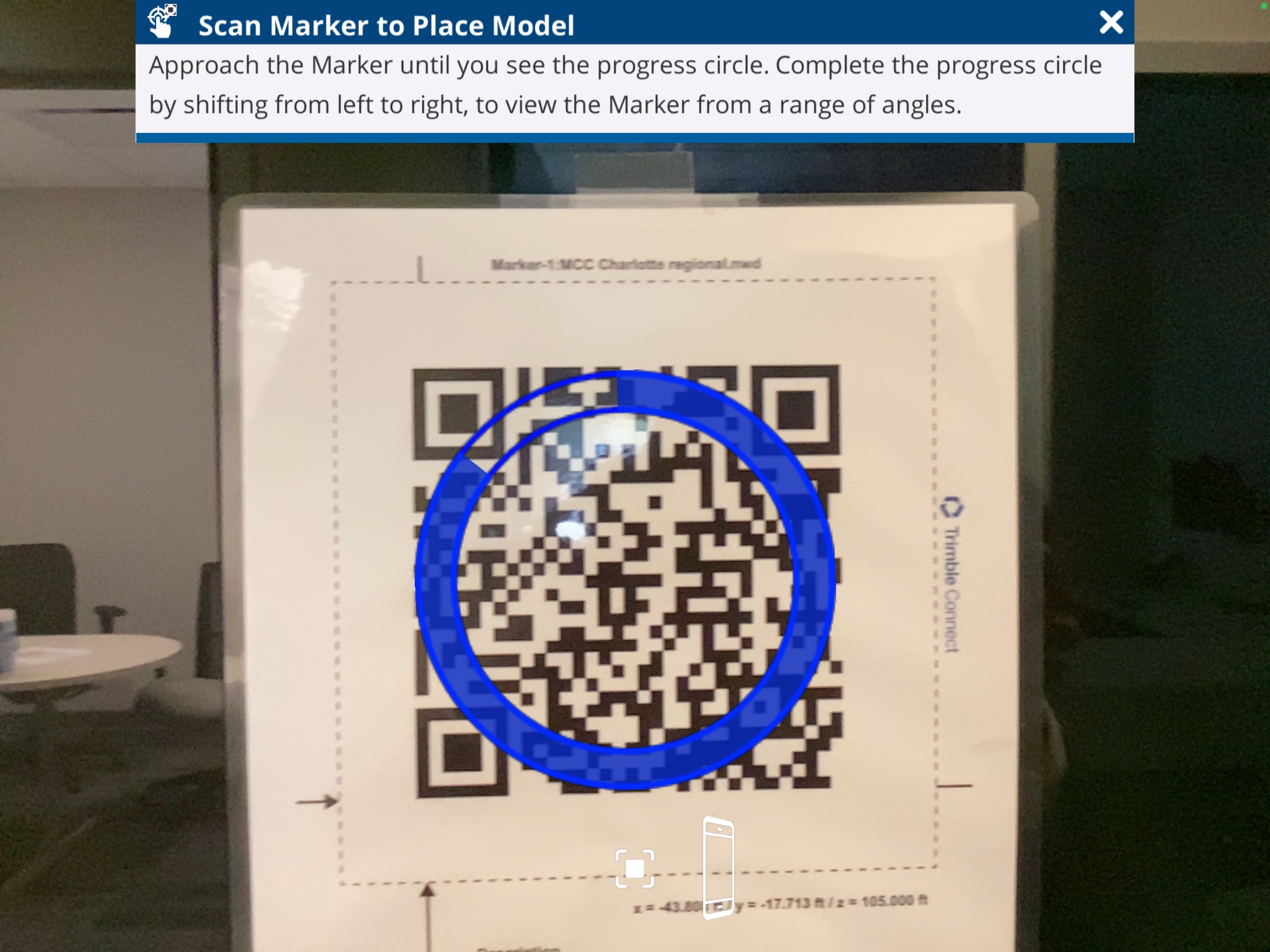 QR code placement onsite for AR model positioning