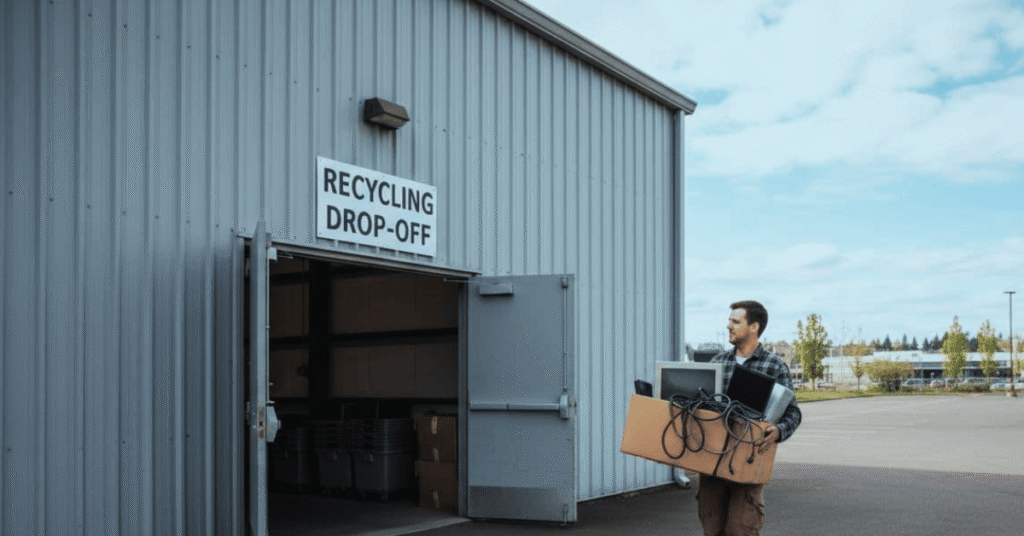 A warehouse to drop off free electronics recycling.