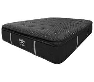 A black mattress with a quilted top, labeled Spring Air on the side. The mattress has gray accents and a thick, plush appearance, placed against a white background.