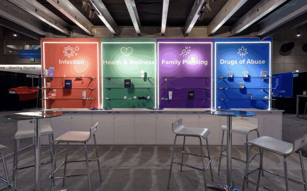showcasing products in trade show displays, glass display shelves