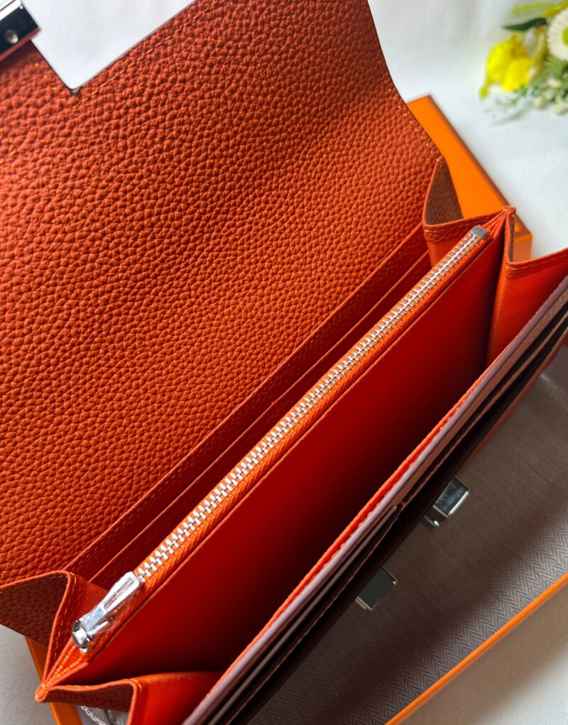 Hermes Constance Togo Long Wallet 20cm/7.9in Silver Toned Hardware For Women Orange
