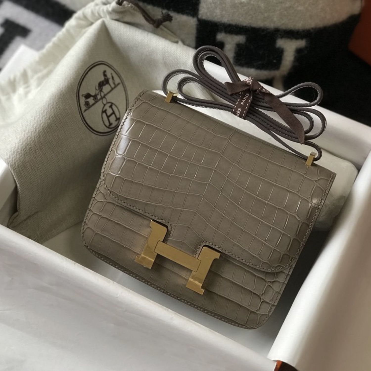 Hermes Mini Constance Bag Grey For Women Gold Color Hardware 7.1in/18cm