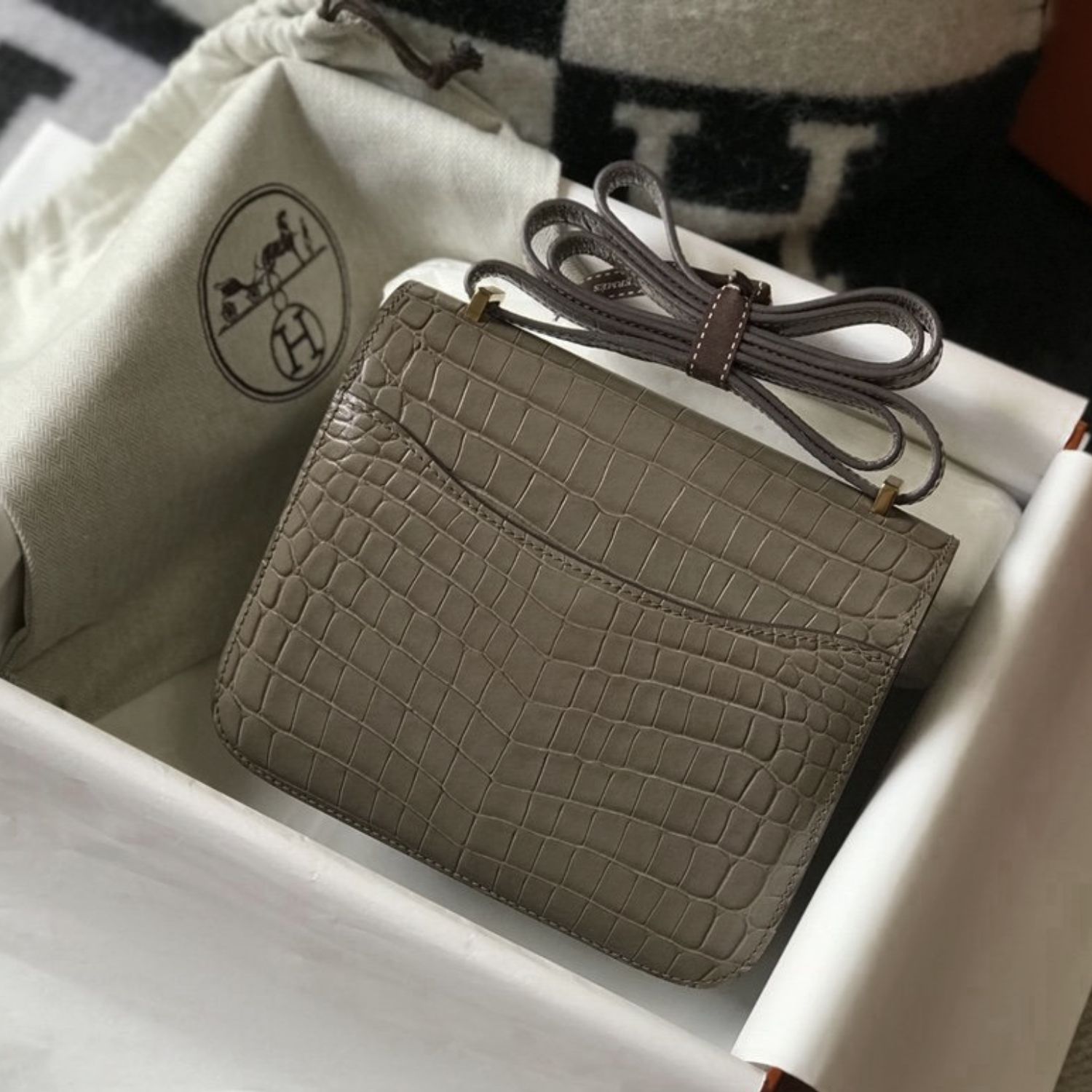 Hermes Mini Constance Bag Grey For Women Gold Color Hardware 7.1in/18cm