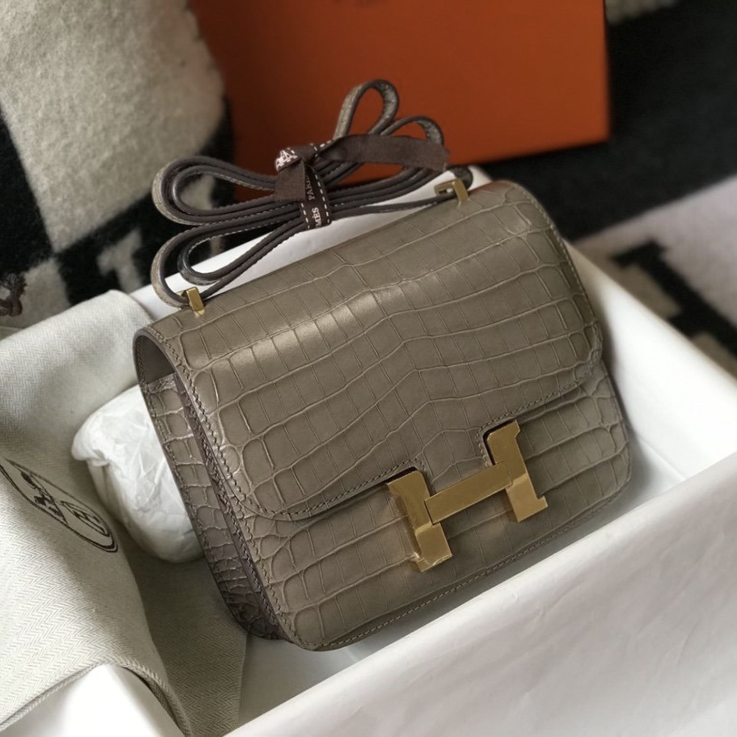 Hermes Mini Constance Bag Grey For Women Gold Color Hardware 7.1in/18cm