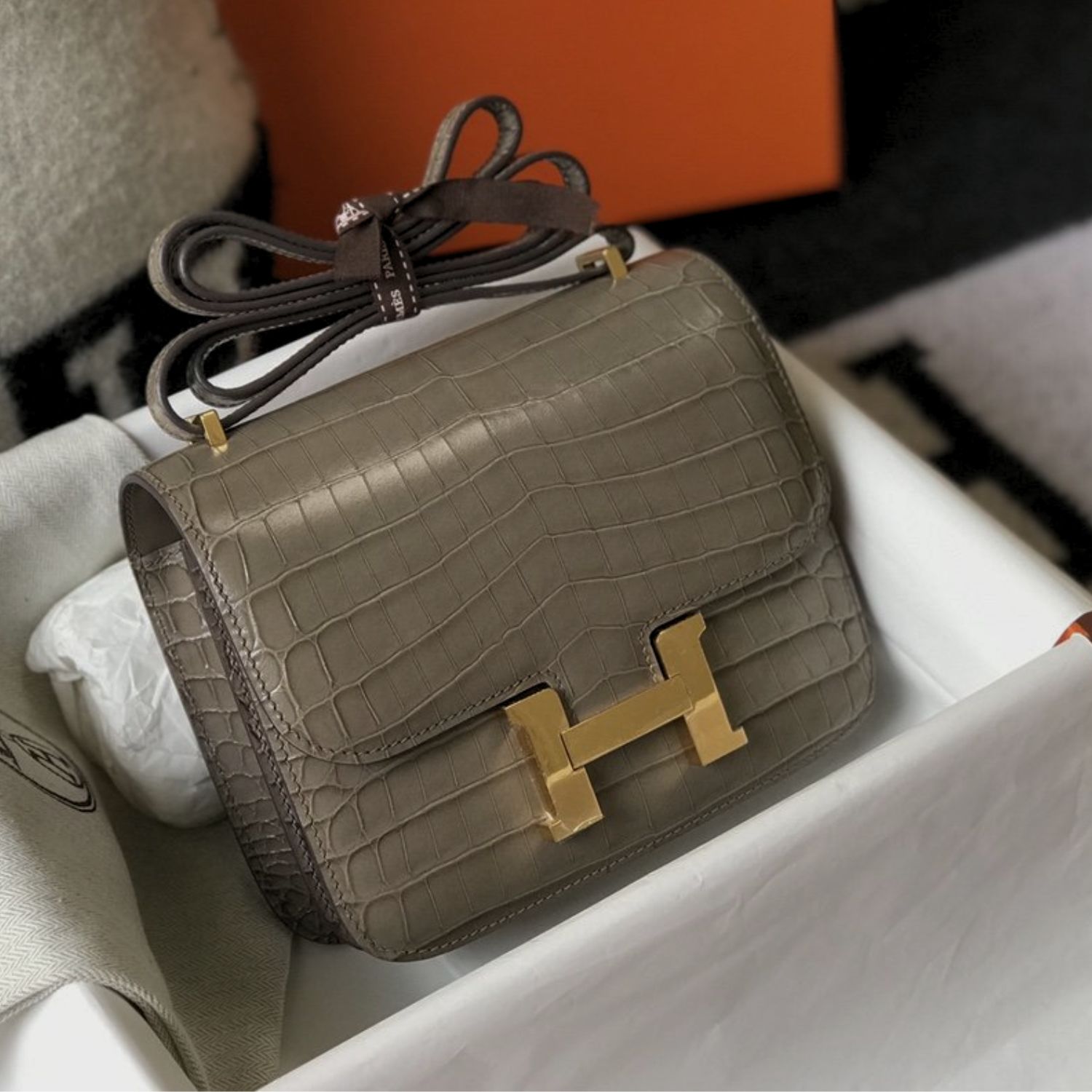 Hermes Mini Constance Bag Grey For Women Gold Color Hardware 7.1in/18cm