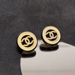 Chanel Huge Button Motif Earrings Gold For Women