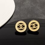 Chanel Huge Button Motif Earrings Gold For Women