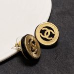 Chanel Huge Button Motif Earrings Gold For Women