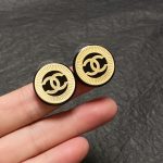 Chanel Huge Button Motif Earrings Gold For Women
