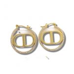 Dior Rhinestone Glossy Earrings Gold For Women