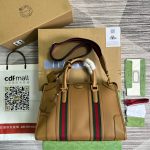 Gucci Medium Bauletto Top Handle Bag With Double G Brown/White For Men 13.4in/34cm