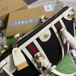 Gucci Medium Bauletto Top Handle Bag With Double G Brown/White For Men 13.4in/34cm