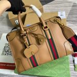 Gucci Medium Bauletto Top Handle Bag With Double G Brown/White For Men 13.4in/34cm