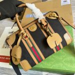 Gucci Small Bauletto Top Handle Bag With Double G Brown/Grey For Men 10.6in/27cm