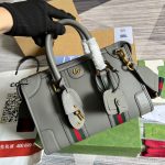 Gucci Small Bauletto Top Handle Bag With Double G Brown/Grey For Men 10.6in/27cm