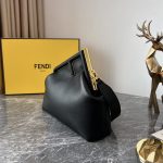 Fendi FD Midi First Bag Black/Beige/ Dark Brown For Women 11.8 in/ 30 cm 8BP137ABVEF0KUR
