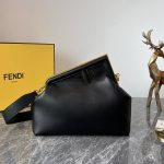 Fendi FD Midi First Bag Black/Beige/ Dark Brown For Women 11.8 in/ 30 cm 8BP137ABVEF0KUR