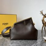 Fendi FD Midi First Bag Black/Beige/ Dark Brown For Women 11.8 in/ 30 cm 8BP137ABVEF0KUR