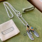 Gucci GG Feather Necklace Sliver Tone For Women