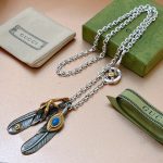 Gucci GG Feather Necklace Sliver Tone For Women